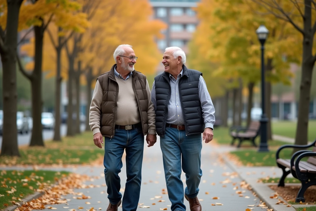 Deux hommes seniors riant lors d