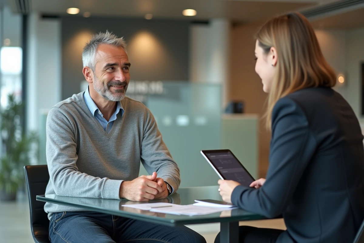 Un homme en consultation avec un conseiller bancaire pour discuter des types de crédits disponibles