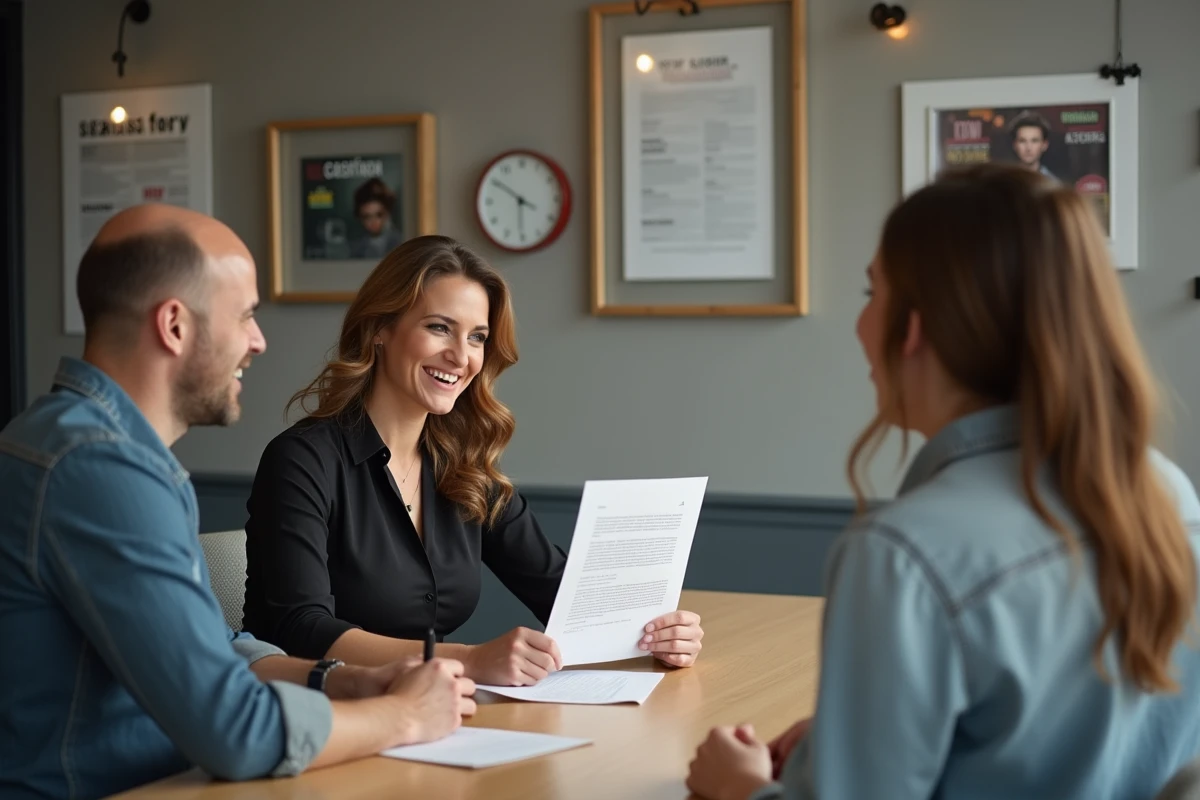 Femme souriante négociant un contrat en réunion