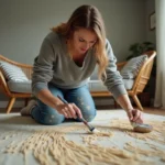 Femme appliquant de la peinture sur un sol en jonc de mer
