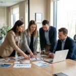 Groupe de professionnels en réunion dans un bureau moderne