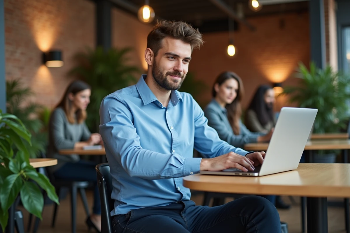 Jeune entrepreneur travaillant sur son ordinateur dans un espace coworking