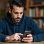 Homme utilisant un smartphone Android pour télécharger des applications sans compte Google via une boutique alternative